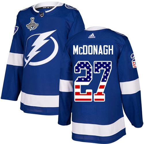 Adidas Tampa Bay Lightning #27 Ryan McDonagh Blue Home Authentic USA Flag Youth 2020 Stanley Cup Champions Stitched NHL Jersey->youth nhl jersey->Youth Jersey